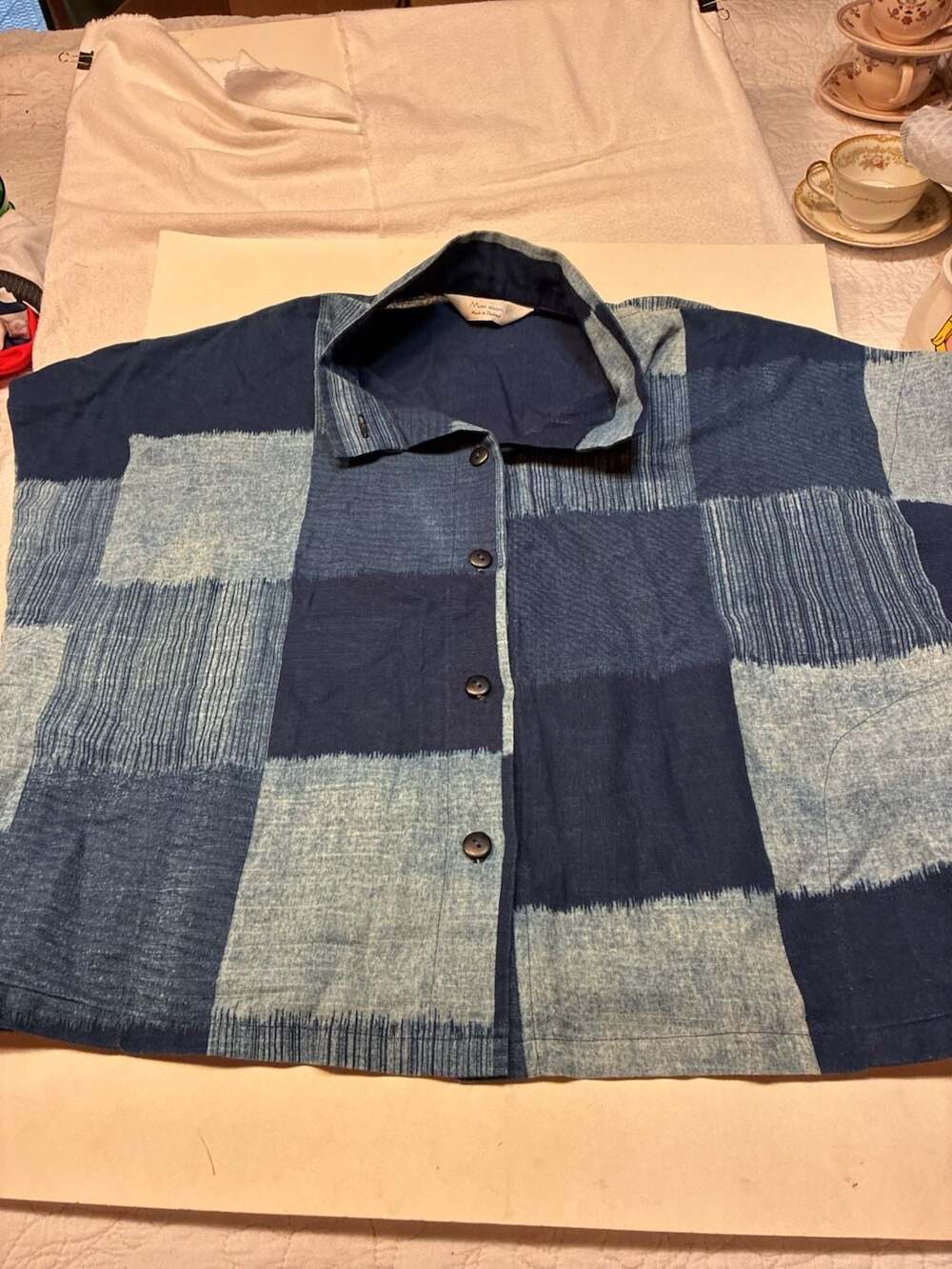 Mao Mam Made in Thailand Indigo Patchwork Button-Up Shirt